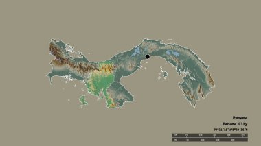 Başkenti, ana bölgesel bölümü ve ayrılan Veragua bölgesi ile Panama 'nın dejenere edilmiş şekli. Etiketler. Topografik yardım haritası. 3B görüntüleme