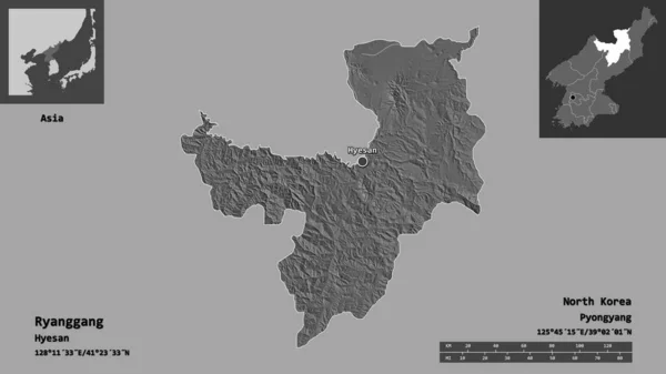 Shape Ryanggang Province North Korea Its Capital Distance Scale Previews — Stock Photo, Image