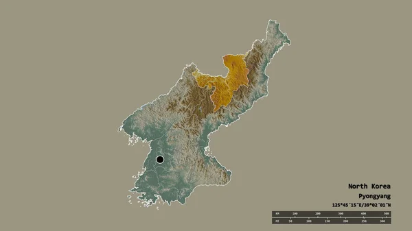 Vyprahlý Tvar Severní Koreje Hlavním Městem Hlavní Regionální Divizí Oddělenou — Stock fotografie