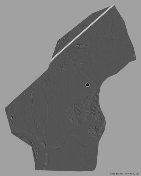 北朝鲜特别行政区Sinuiju的形状 其首都以纯色背景隔离 Bilevel高程图 3D渲染 — 图库照片