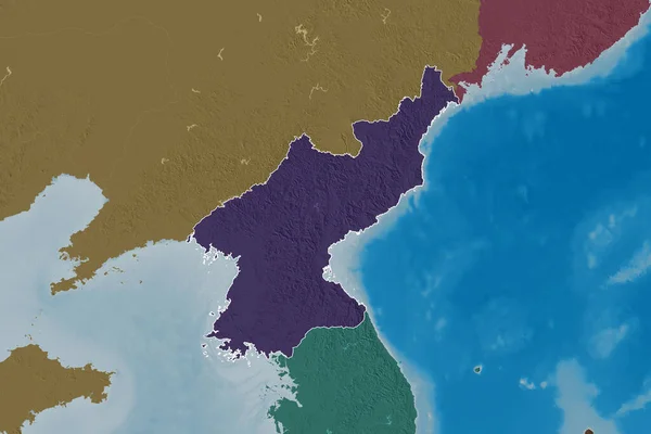 Área Extendida Corea Del Norte Delineada Mapa Elevación Color Renderizado —  Fotos de Stock