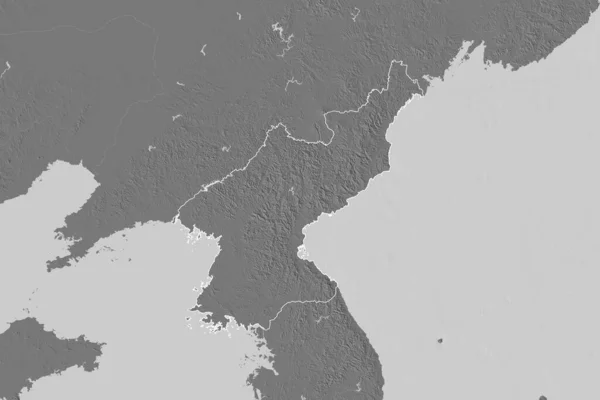 Rozszerzony Obszar Zarysowanej Korei Północnej Dwupoziomowa Mapa Wysokości Renderowanie — Zdjęcie stockowe