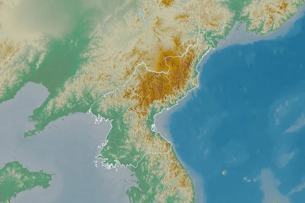 Erweitertes Gebiet Nordkoreas Mit Länderumrissen Internationalen Und Regionalen Grenzen Topographische — Stockfoto