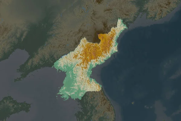 Shape North Korea Separated Desaturation Neighboring Areas Topographic Relief Map — Stock Photo, Image