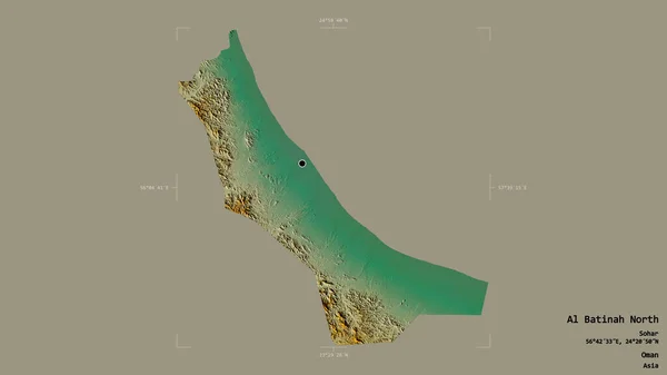 Obszar Batinah North Region Omanu Odizolowany Solidnym Tle Georeferencyjnej Skrzynce — Zdjęcie stockowe
