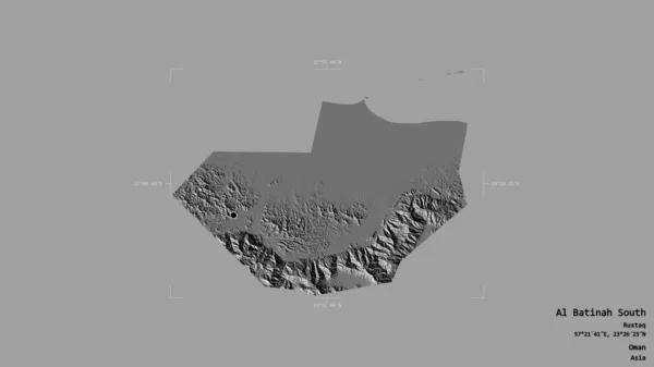 阿曼地区Al Batinah南部的一个地区 在一个地理参照框的坚实背景上被隔离 Bilevel高程图 3D渲染 — 图库照片