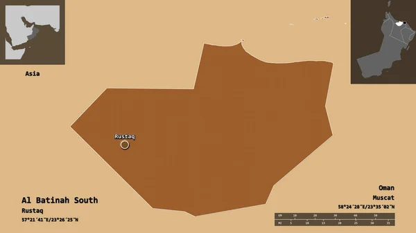 Shape Batinah South Region Oman Its Capital Distance Scale Previews — Stock Photo, Image