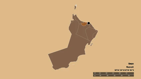 Desaturerad Form Oman Med Dess Huvudstad Huvudsakliga Regionala Indelning Och — Stockfoto