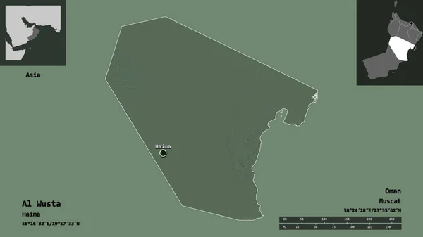 Form Wusta Regionen Oman Och Dess Huvudstad Avståndsskala Förhandsvisningar Och — Stockfoto