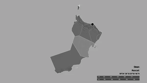 Desaturated Shape Oman Its Capital Main Regional Division Separated Wusta — Stock Photo, Image