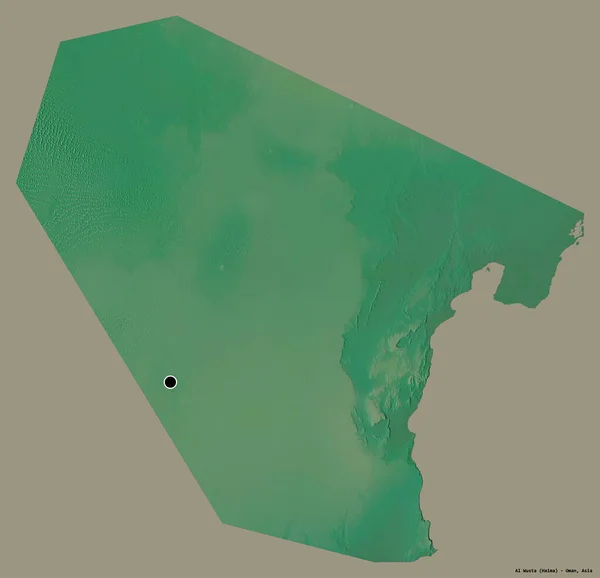 Форма Wusta Регион Оман Столицей Изолированы Твердом Цветном Фоне Топографическая — стоковое фото