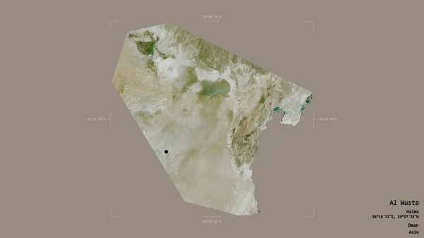 阿曼地区Al Wusta的一个区域 在一个地理参照框的坚实背景上被隔离 卫星图像 3D渲染 — 图库照片