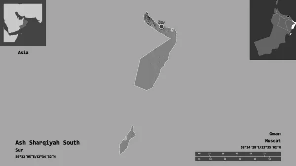 Shape Ash Sharqiyah South Region Oman Its Capital Distance Scale — Stock Photo, Image