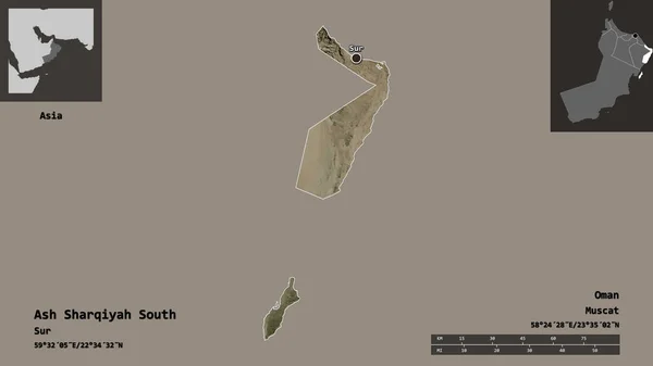Shape Ash Sharqiyah South Region Oman Und Seine Hauptstadt Entfernungsskala — Stockfoto