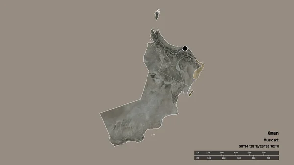 主要な地域部門と分離灰Sharqiyah南地域とオマーンの荒廃した形 ラベル 衛星画像 3Dレンダリング — ストック写真