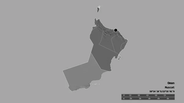 Desaturated Shape Oman Its Capital Main Regional Division Separated Dhofar — Stock Photo, Image