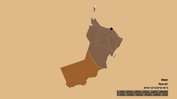 Desaturated Shape Oman Its Capital Main Regional Division Separated Dhofar — Stock Photo, Image