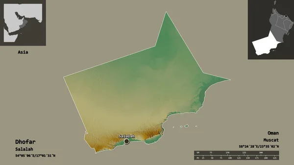 Forma Dhofar Provincia Omán Capital Escala Distancia Vistas Previas Etiquetas —  Fotos de Stock