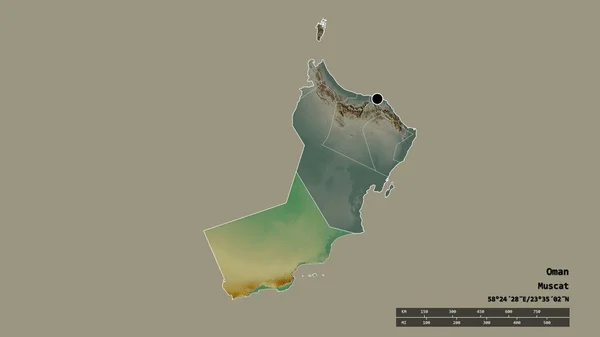 Desaturated Shape Oman Its Capital Main Regional Division Separated Dhofar — Stock Photo, Image