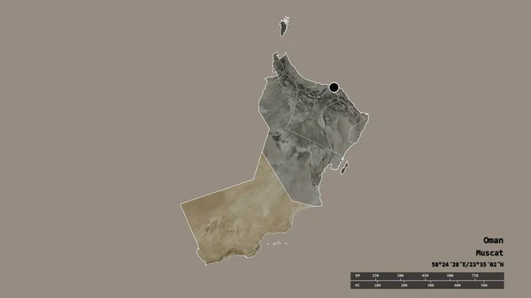 主要な地域部門と分離されたドーファール地域とオマーンの荒廃した形 ラベル 衛星画像 3Dレンダリング — ストック写真