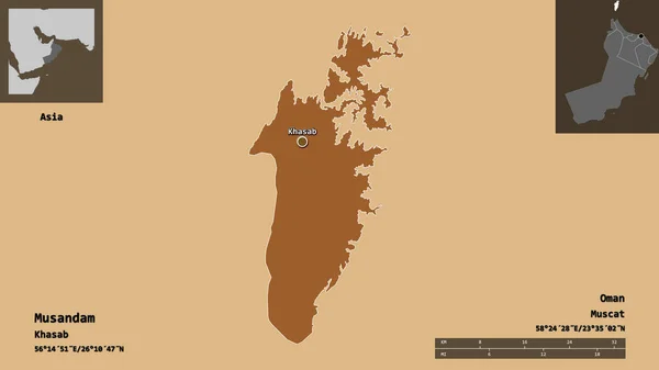 Form Von Musandam Provinz Oman Und Seiner Hauptstadt Entfernungsskala Vorschau — Stockfoto