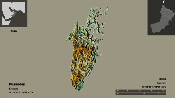 Form Von Musandam Provinz Oman Und Seiner Hauptstadt Entfernungsskala Vorschau — Stockfoto