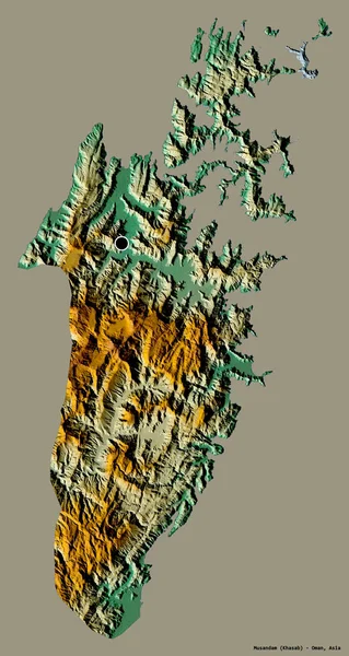 Форма Мусандама Провинция Оман Столицей Изолированы Прочном Цветном Фоне Топографическая — стоковое фото