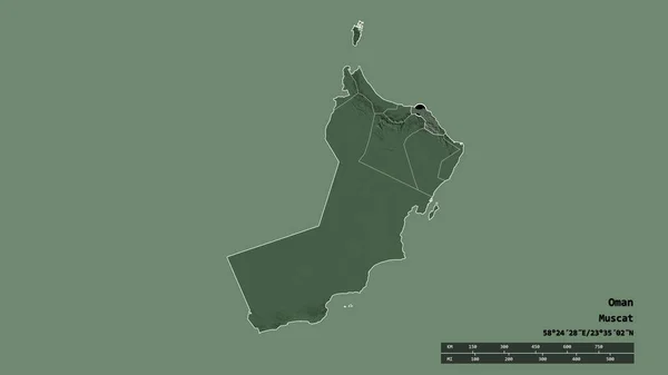 Desaturated Shape Oman Its Capital Main Regional Division Separated Muscat — Stock Photo, Image