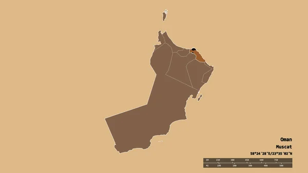 以首都 主要区域分部和分离的马斯喀特地区为首都的阿曼的绝望面貌 有规律的纹理的组成 3D渲染 — 图库照片