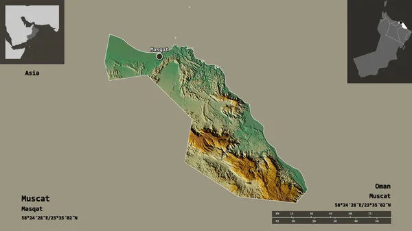 Form Muscat Provinsen Oman Och Dess Huvudstad Avståndsskala Förhandsvisningar Och — Stockfoto