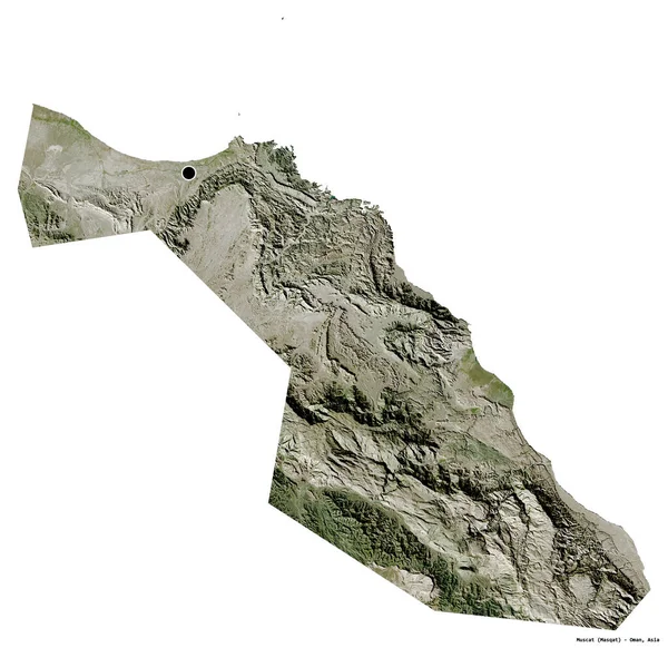 阿曼省马斯喀特的形状 其首都被白色背景隔离 卫星图像 3D渲染 — 图库照片