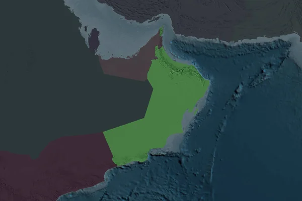 Форма Оману Розділена Спустошенням Сусідніх Районів Кольорові Карти Висот Візуалізація — стокове фото