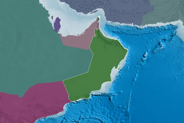 Área Estendida Omã Delineado Mapa Elevação Colorido Renderização — Fotografia de Stock