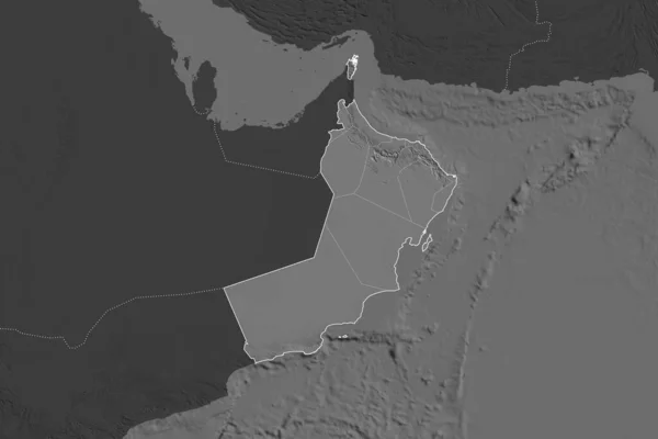 Forma Omã Separada Pela Dessaturação Áreas Vizinhas Fronteiras Mapa Elevação — Fotografia de Stock