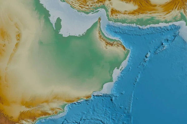 Extended Area Oman Topographic Relief Map Rendering — Stock Photo, Image