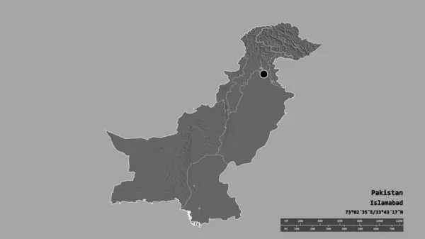 Vyprahlý Tvar Pákistánu Jeho Hlavním Městem Hlavní Regionální Divizí Oddělenou — Stock fotografie