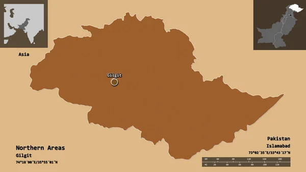 Shape Northern Areas Área Administrada Centralmente Pakistán Capital Escala Distancia — Foto de Stock