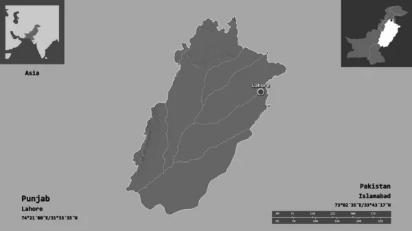 Forma Punjab Provincia Pakistán Capital Escala Distancia Vistas Previas Etiquetas —  Fotos de Stock