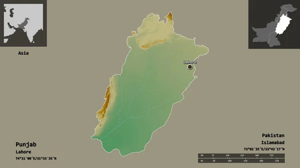 Form Von Punjab Provinz Von Pakistan Und Seiner Hauptstadt Entfernungsskala — Stockfoto