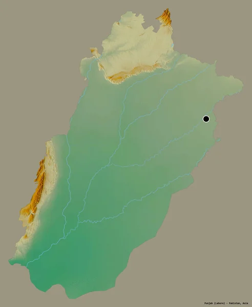 パキスタンのパンジャブ州の形で その首都はしっかりとした色の背景に隔離されています 地形図 3Dレンダリング — ストック写真