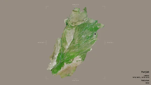 巴基斯坦旁遮普省的一个地区 以坚实的背景隔离在一个地理参考方块中 卫星图像 3D渲染 — 图库照片