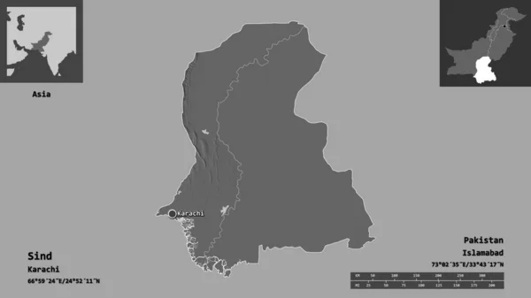 Shape Sind Provincia Pakistán Capital Escala Distancia Vistas Previas Etiquetas —  Fotos de Stock