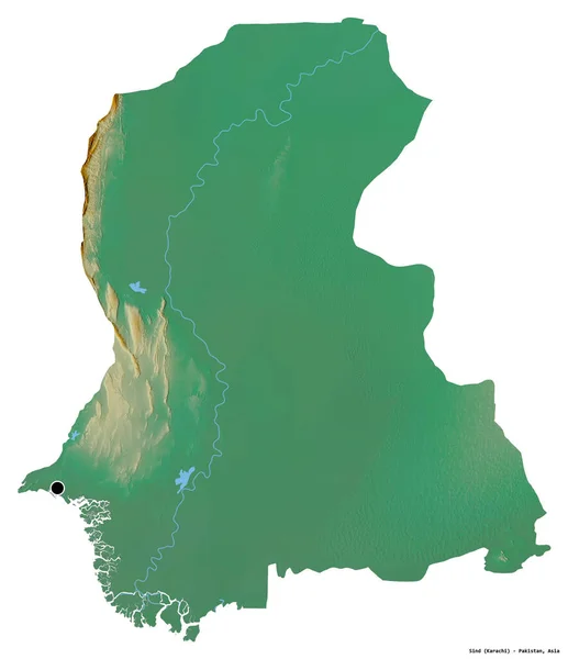 Форма Сінд Провінція Пакистан Столицею Ізольованою Білому Тлі Карта Рельєфу — стокове фото
