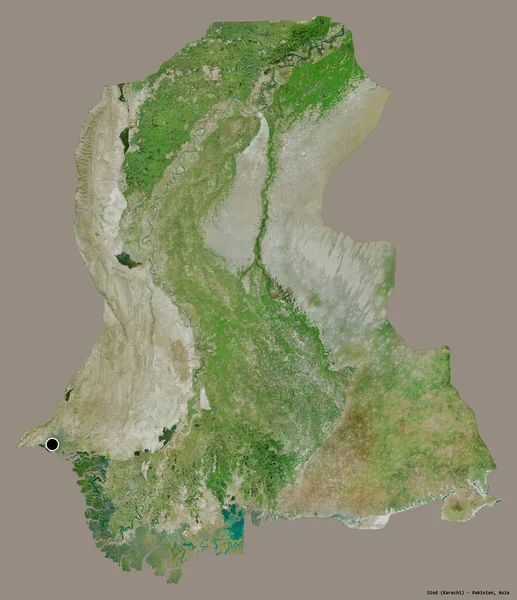 巴基斯坦信德省的形状 其首都用纯色背景隔开 卫星图像 3D渲染 — 图库照片