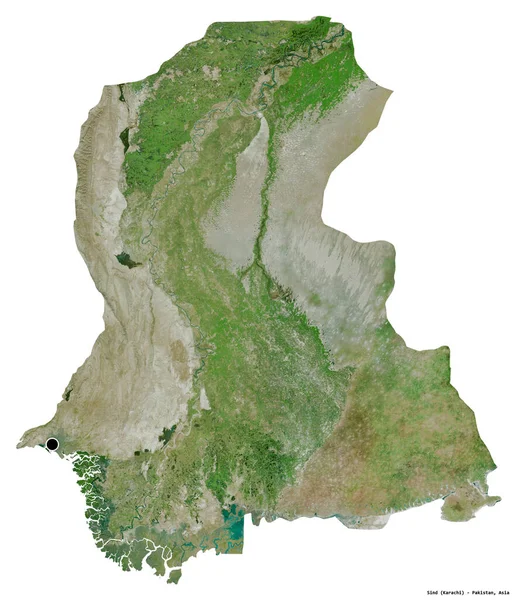 巴基斯坦信德省的形状 其首都被白色背景隔离 卫星图像 3D渲染 — 图库照片