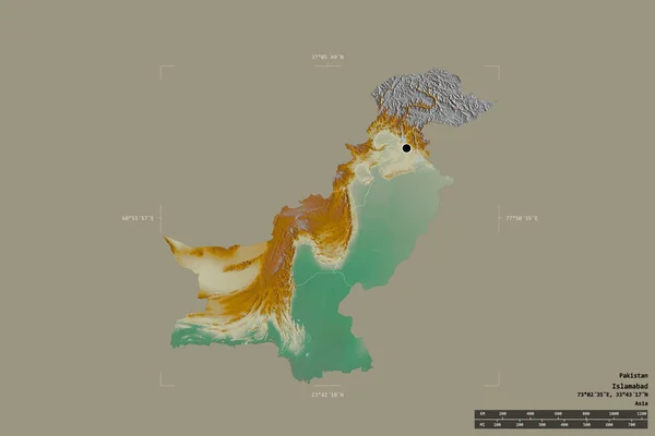 Área Pakistán Aislada Sobre Fondo Sólido Una Caja Límites Georeferenciada — Foto de Stock