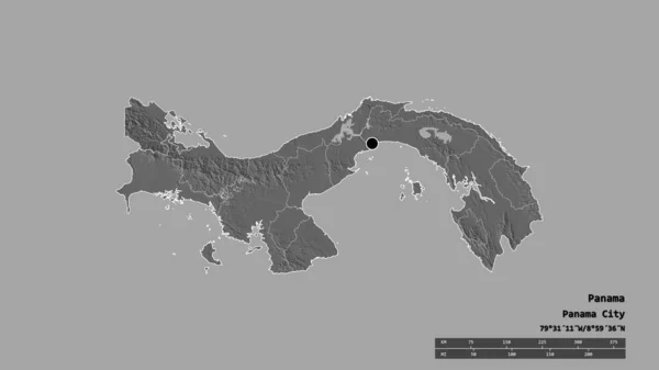 主要な地域部門と分離ボカス トロ地区とパナマの荒廃した形状 ラベル 標高マップ 3Dレンダリング — ストック写真