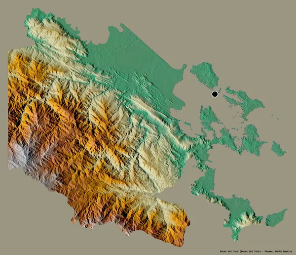 パナマの州 ボカス トロの形状で その首都はしっかりとした色の背景に隔離されています 地形図 3Dレンダリング — ストック写真