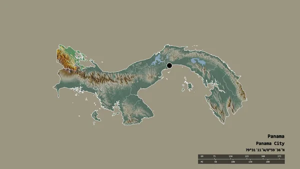 主要な地域部門と分離ボカス トロ地区とパナマの荒廃した形状 ラベル 地形図 3Dレンダリング — ストック写真