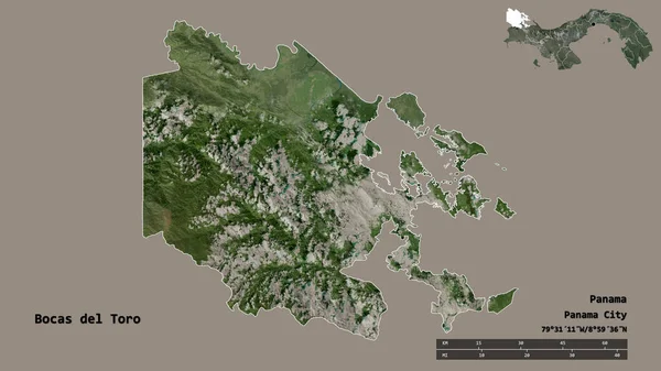 パナマの州 ボカス トロの形状は その首都はしっかりとした背景に隔離されています 距離スケール リージョンプレビュー およびラベル 衛星画像 3Dレンダリング — ストック写真